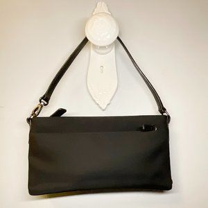 coach black leather & nylon pochette, micro shoulder bag, wristlet - all in one!